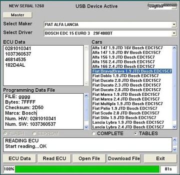 Галетто 1260 настройка чипсов +карты мягкого PL OBD2
