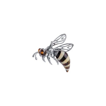 Srebrny wisior pszczoła z bursztynem