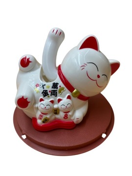 SOLARNY Japoński Kot Maneki-Neko Chiński Szczęścia 11cmx8cm Biały