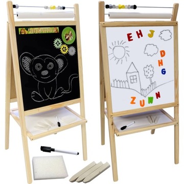 TABLICA KREDOWA MAGNETYCZNA Drewniana 5w1 PAPIER LICZYDŁO ZEGAR Akcesoria