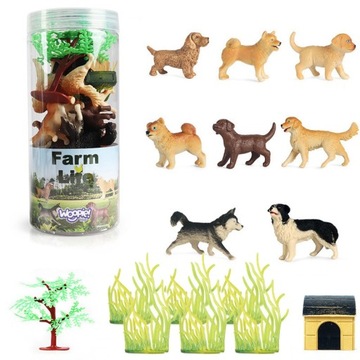 ZESTAW FIGURKI PIESKI DUŻE ZWIERZĘTA FARMA ZOO POJEMNIK XXL 16 szt. WOOPIE