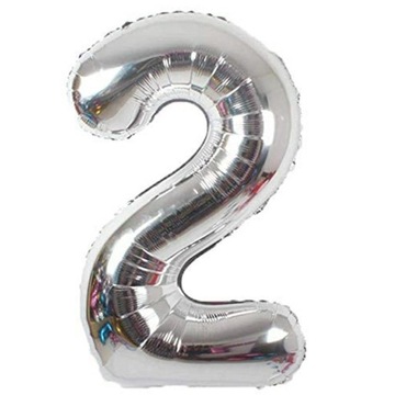 BALON FOLIOWY CYFRA 2 URODZINY SREBRNY GIGA 106cm