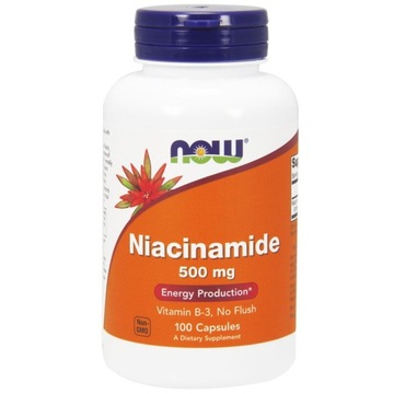 NOW Niacinamide 500mg 100caps NIKOTYNAMID NIACYNA BÓLE GŁOWY DETOKSYKACJA