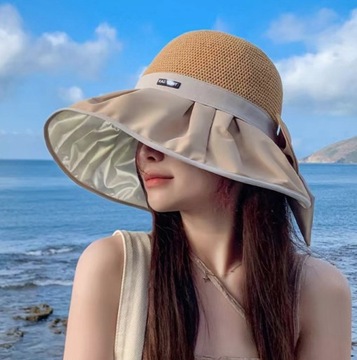 ШЛЯПА СОЛНЦЕЗАЩИТНАЯ ЖЕНСКАЯ С УФ-ЗАЩИТОЙ, СОЛОМА ПЛЯЖНАЯ ЛЕТОМ