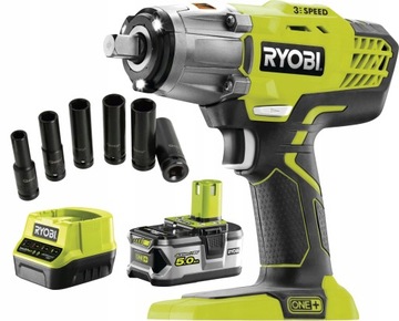 RYOBI УДАРНЫЙ КЛЮЧ ONE+ 18 В R18IW3-0 400 НМ 5AH + 6 ДЛИННЫХ НАСАДОК GEKO