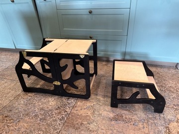 ЛЕСТНИЦА платформа, двухступенчатая деревянная подставка для ног, устойчивая, БЕЗОПАСНАЯ, ЧЕРНАЯ