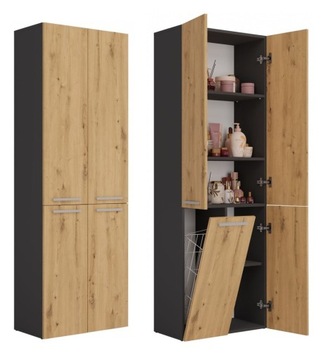 SZAFKA ŁAZIENKOWA 60 cm SŁUPEK REGAŁ MEBLE KOSZ NA PRANIE ANTRACYT ARTISAN