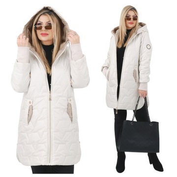 DAMSKA KURTKA PRZEJŚCIOWA PIKOWANA Z KAPTUREM DUŻE ROZMIARY ELEGANCKA