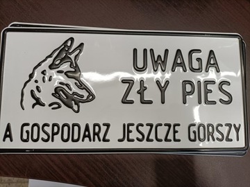 TABLICA TABLICZKA OSTRZEGAWCZA ZŁY PIES A GOSPODARZ GORSZY