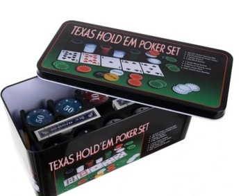 ZESTAW DO POKERA TEXAS HOLDEM 200 ŻETONÓW + TALIE + MATA + ŻETONY FUNKCYJNE