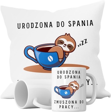 ZESTAW KUBEK+PODUSZKA URODZONA DO SPANIA ŻART+IMIĘ