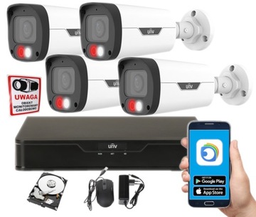 ZESTAW DO MONITORINGU IP UNIVIEW 4Mpx 4 KAMERY PoE APLIKACJA IVS FUNKCJE AI