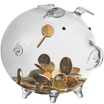 SKARBONKA ŚWINKA duża szklana bezbarwna na prezent