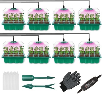 8x TACE STARTOWE DO UPRAWY ROŚLIN NASION KWIATÓW MINI SZKLARNIE LAMPY LED