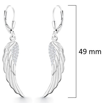 Kolczyki srebrne wiszące skrzydła anioła modne 925