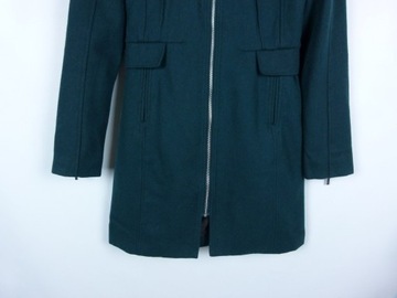 H&M ciemnozielony płaszcz jesionka z wool zip / 34