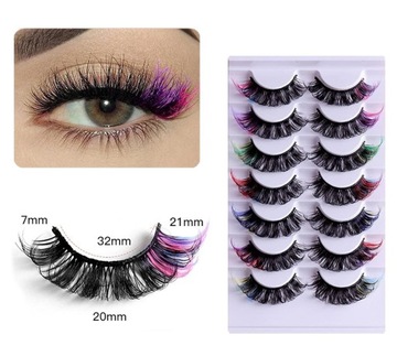 Накладные ресницы на полоске 7 пар шелковые мягкие ЧЕРНЫЕ + ЦВЕТНЫЕ