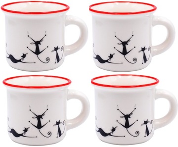 ZESTAW 4x FILIŻANKA ESPRESSO PORCELANA KOTY 80ml.