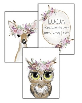 3 sz PLAKAT plakaty sarna sowa boho metryczka a3