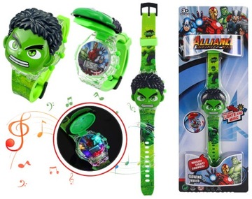 zegarek HULK elektroniczny AVENGERS LED muzyka światło dla chłopca dziecka