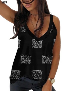 Bluzka Na Ramiączkach Z Nadrukiem Tekstowym Czarny / 2XL-3XL