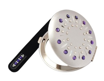 Komplet Lusterko aluminiowe + czeski pilnik z Swarovski fioletowe lawenda