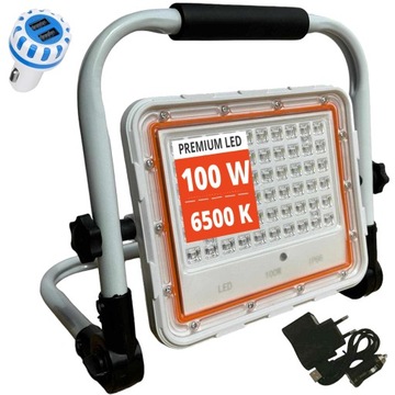 HALOGEN LED PRZENOŚNY roboczy BUDOWLANY KEMPING STOJAK Akumulator 100W