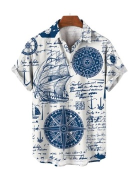 Koszula z krótkim rękawem męska hawajska żeglarska podróżnicza Camisa 4XL