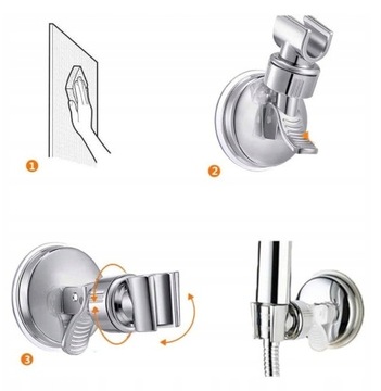 Держатель для душевой лейки с присоской, универсальный, практичный, серебристый.