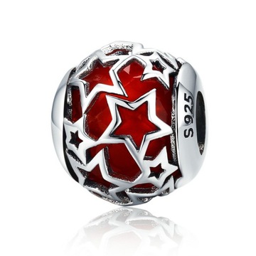 Charms CZERWONE AŻUROWE GWIAZDY zawieszka S925