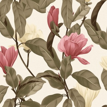 Tkanina kwiaty magnolie czerwone 150cm