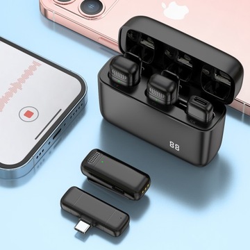 НАБОР БЕСПРОВОДНЫХ МИКРОФОНОВ ИЗ 2 МИКРОФОНОВ APPLE ANDROID USB-C