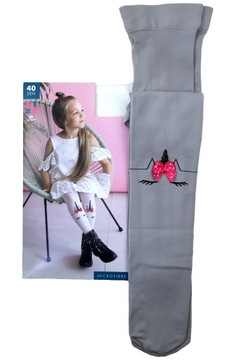 RAJSTOPY kryjące 122/128 cm szare z jednorożcem