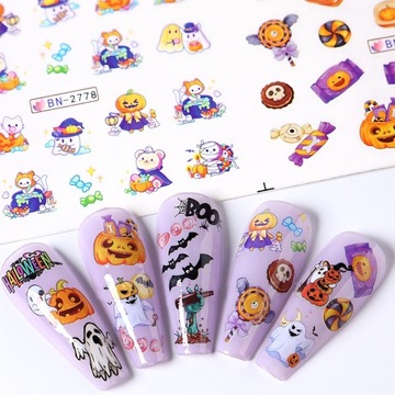 ВОДНЫЕ НАКЛЕЙКИ для нейл-арта, лист из 12 рисунков черепов на Хэллоуин.