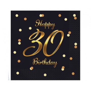 Serwetki Happy Birthday 30 urodziny czarno złote