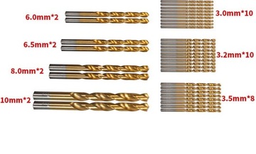 Набор из 50 сверл с прямым хвостовиком из стали с титановым покрытием.