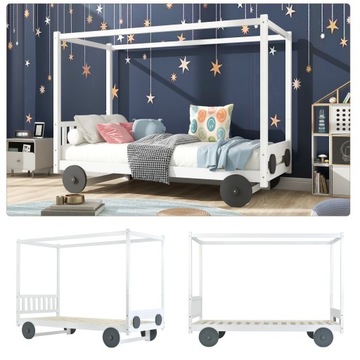 Łóżko drewniane łóżko samochodowe 90x200 Biały