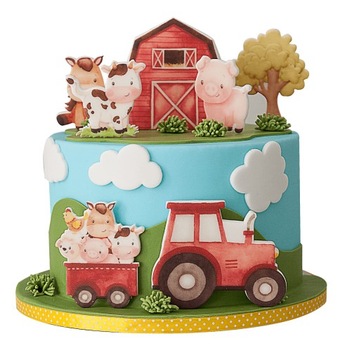 Zestaw Dekoracje na Tort Farma Traktor 10 El. 2D opłatek na masie cukrowej