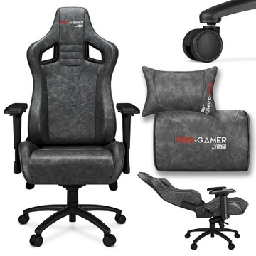 Fotel Gamingowy XL XANO dla Graczy skóra PU Szary Kubełkowy PRO-GAMER
