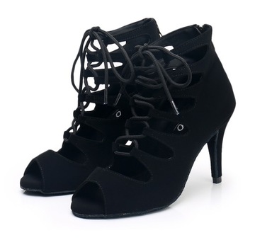 BUTY DO TAŃCA TANECZNE SZNUROWANE CZARNE 8,5cm