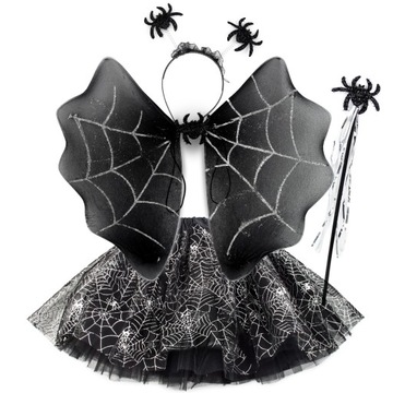 Strój na HALLOWEEN TUTU Skrzydła PAJĘCZARKA CZAROWNICA wiedźma pająki