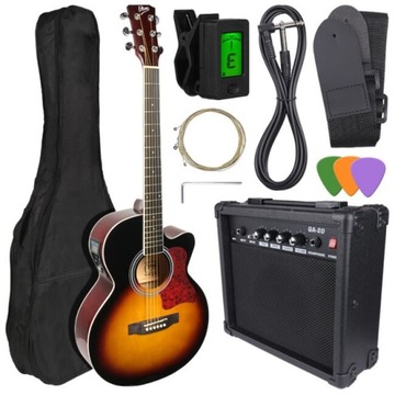GITARA ELEKTROAKUSTYCZNA WZMACNIACZ GITAROWY ZESTAW POKROWIEC NA START