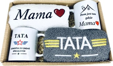 DUŻY PREZENT DLA RODZICÓW ZESTAW PREZENTOWY RĘCZNIK ORAZ KUBEK TATA I MAMA