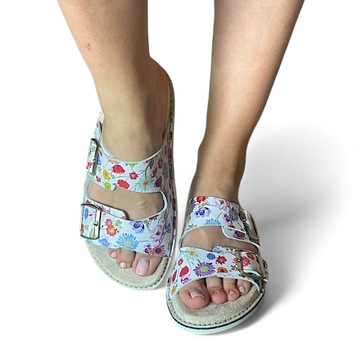 Klapki fusbet profilowane AnatomicBioKen boho w kwiatki ze skóry polskie