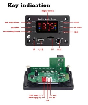 Автомобильный аудио музыкальный плеер DC 5 В 12 В Bluetooth 5.0 MP3
