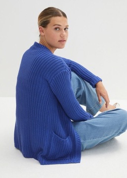 Piękny sweter narzutka niebieski kieszonki NOWA 52 54 56 M3*