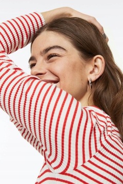H&M sweterek prążkowany czerwone paski czerwony top prążki dopasowany y2k S