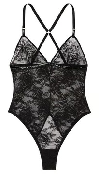 Otwarte koronkowe body Victoria's Secret czarne S