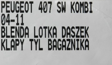 PEUGEOT 407 SW KOMBI 04-11 CLONA (KRYT) LOĎKA KRYT ZADNÍ KUFRU