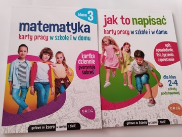 KARTY PRACY x2 Matematyka kl. 3 + Jak to napisać Nauka w szkole i domu GREG